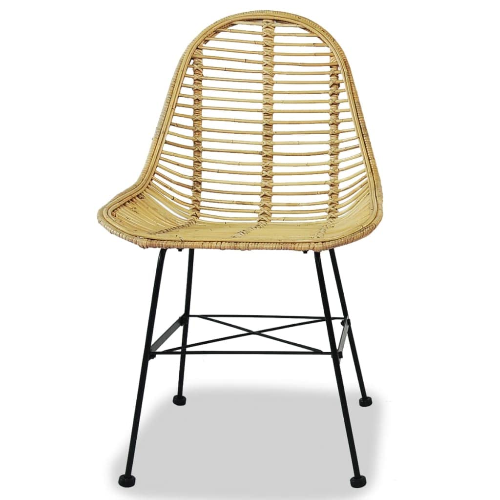 Krzesła do jadalni, zestaw 2 sztuk, naturalny rattan i kute żelazo, 49 x 56 x 84 cm, krzesła kuchenne w stylu kolonialnym, wygodne krzesła do jadalni, maks. 110 kg