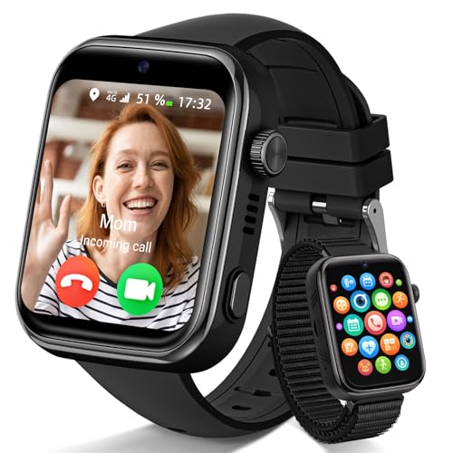 4G Montre Connectée Enfants, Montre Telephone Enfant avec Appels, Appels Vidéo, Chat Vocal, WhatsApp, Wi-Fi, GPS, SOS, Mode École, Podomètre Réveil...