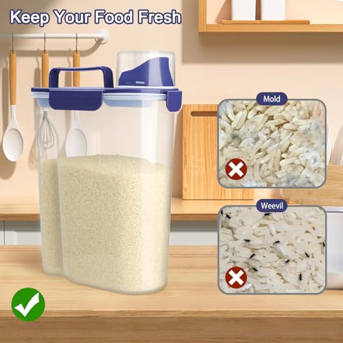 Image of Komzon Rice Container, Airtight Rice Storage Container 10lb, Cereal Containers Storage, BPA Free Food Dispenser with Pouring Spout Handle for Flour Pasta Grain, Pet Dog Cat Bird Food Storage Container