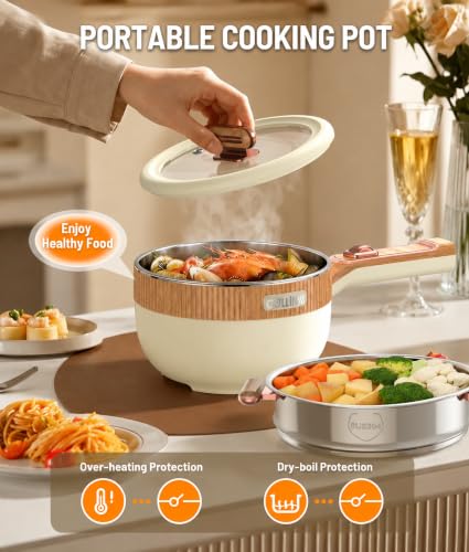 Image of Electric Hot Pot 1.5L Mini Portable Electric Pot Dual Power | Electric Cooking Pot with Saute Frying Functions for Ramen Pasta Steak Eggs Soup for Dorms Small Kitchen Camping RV Travel
