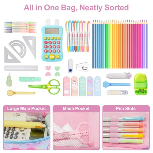 Image of Cute Kids Pencil Case - Girls Pen Pouch Large School Organizer | Pen Bag & Smooth Zipper, Multi-Slot Storage, Mesh Pocket, 900D Water Resistent, Giftable School Supplies, Purple Rainbow