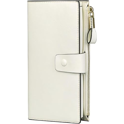 Itslife Womens Wallet RFID Blocking Large Capacity Luxury Wax Genuine Leather Wallets Clutch Wallet Ladies Card holder,Beige