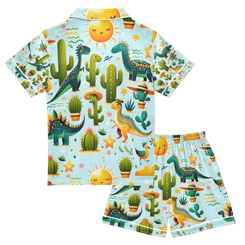 senya Dinosaur and Cactus Satin Summer Pajama Sets Silk Short Sleeve Button Down Sleepwear2