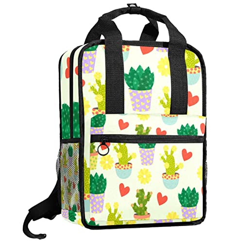 Cartable pour filles et garçons à motif cactus et cœurs avec bretelles réglables