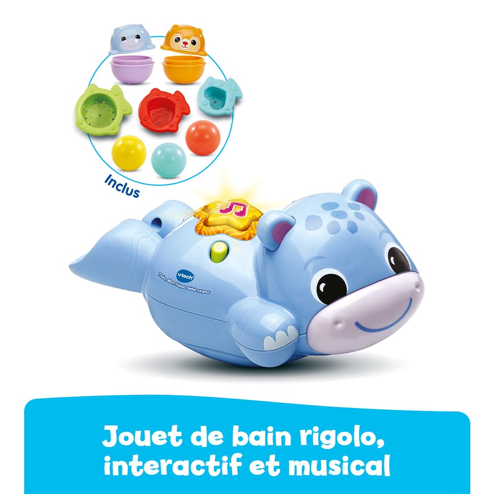 VTech – Theo, Mon Hippo Baby Nadador, Juguete de baño para bebés, hipopótamo Que Nata, Animal Interactivo y Musical con 8 Accesorios de Juego, Regalo para niños y niñas a Partir de 1 año – Contenido