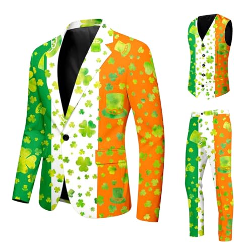 Ensemble 3 pièces Saint Patrick costume slim moderne imprimé festif pour cérémonie formelle