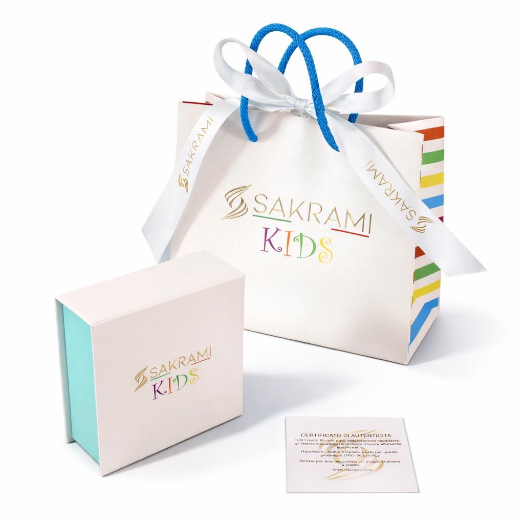 Sakrami Pulsera Bebé Plata de Ley 925 Placa con Nombre Personalizada y Ángel Esmaltado Azul Colección Niños + Caja de Regalo Personalizada - Pulsera de Nacimiento, Comunión o Bautizo
