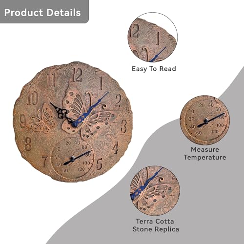 Lily's Home Hanging Wall Clock, Includes a Thermometer, Ideal for Indoor and Outdoor Use, Wonderful Housewarming Gift for Friends, or for Any Butterflies Lovers, Polyresin by Lily's Home - Image 2