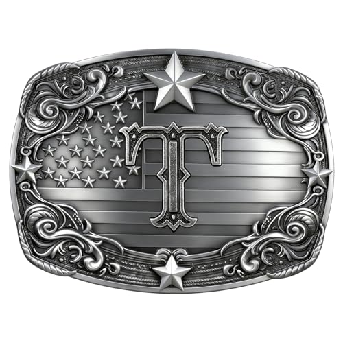 Image of Western Belt Buckle for Men Vintage Cowboy Rodeo Texas Initial Letter ABCDJMR to Z Belt Buckles