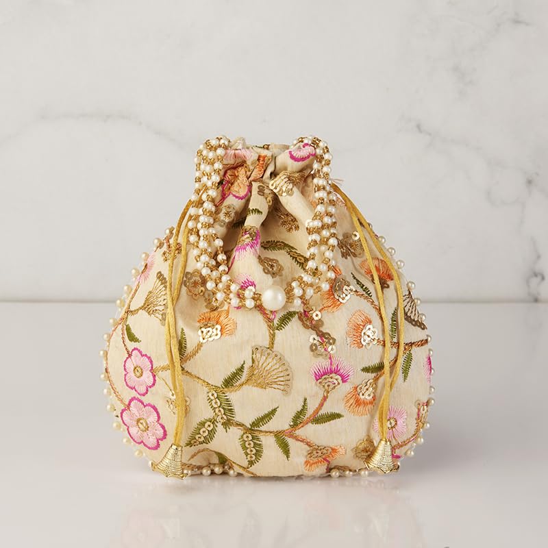 Brocade Floral Embroidered Potli, Traditional Handbag for Weddings and Celebrations-image-29