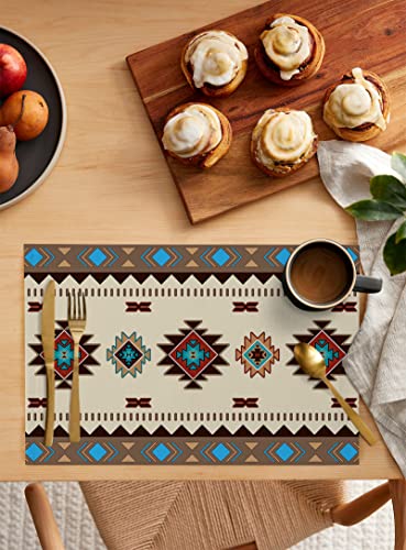 Zoe Garden Multicolor Boho Placemats For Dining Table Set Of 6, Cotton Linen Cloth For Square/Rectangle/Round Table Mat Placemat, Kitchen Dinner Holiday Décor Western Southwest Native American Indian thumb #1