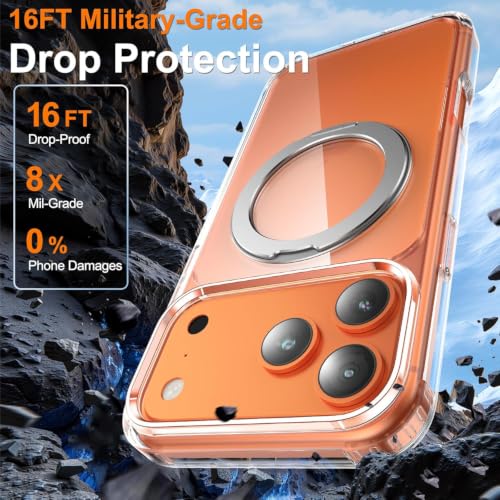 Image of EGOTUDE for iPhone 17 Pro Max /iPhone 18 Pro Max Case | Clear Hard Back Cover with 360 Magnetic Rotate Stand