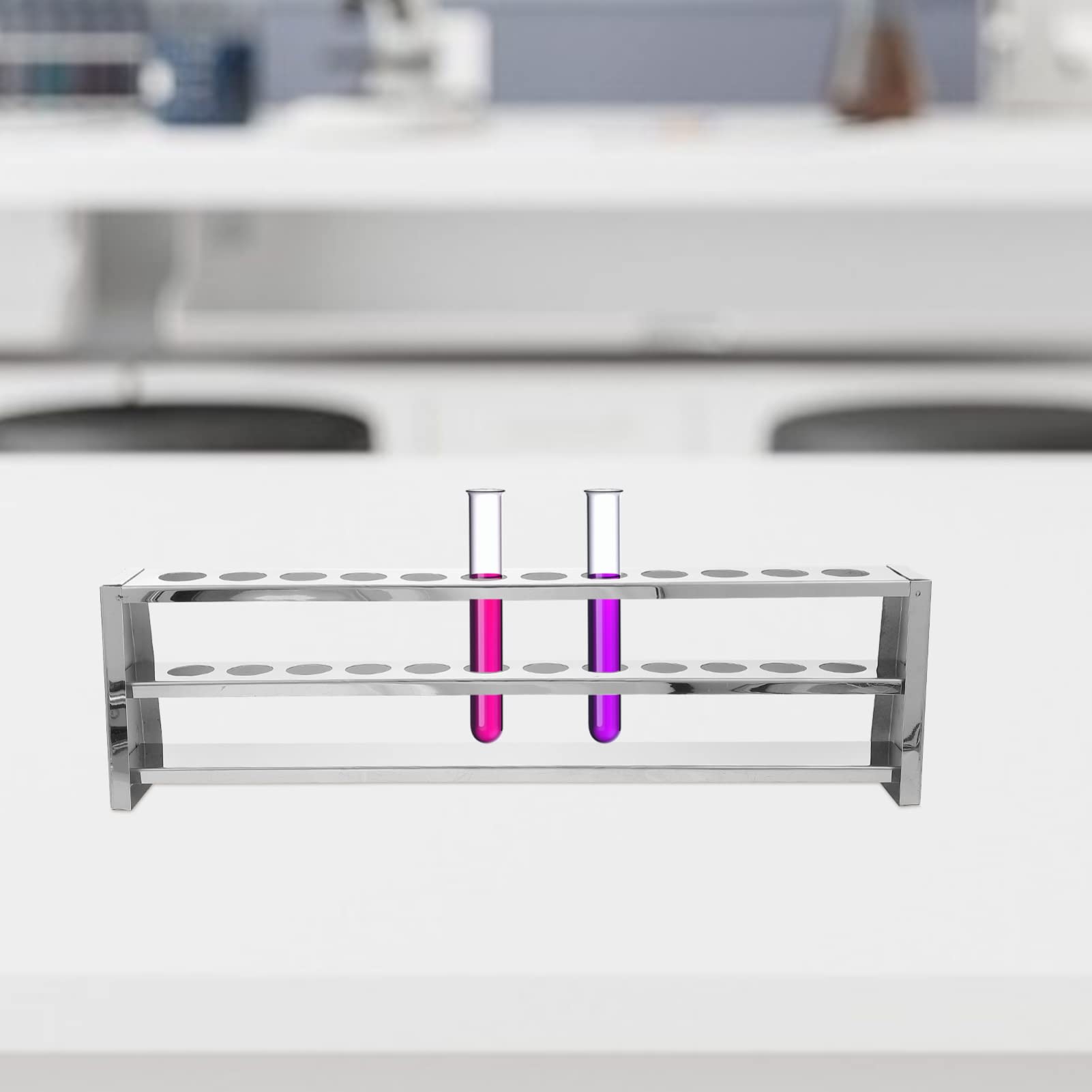2 Piezas Gradilla tubos frasco estante de tubo de ensayo estante del soporte del tubo titular de tubo de laboratorio portavoz Acero inoxidable Silver