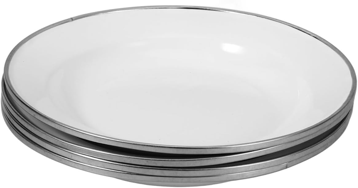 4pcs 22cm White Enamel Snack Plates Thickened Vintage Style Enamelware Appetizer Dishes Food Serving Plates for Fruits and Desserts in Restaurant and Outdoor Use