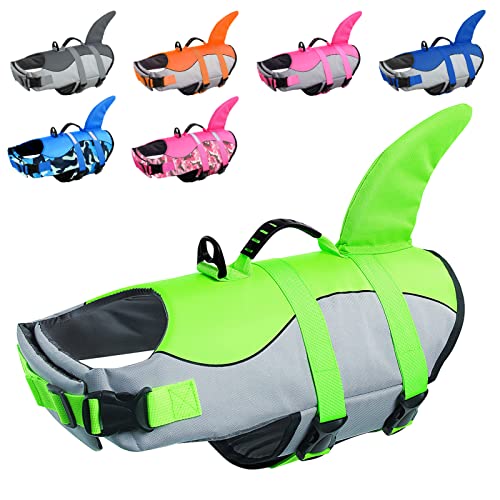 CITÉTOILE Chaleco Salvavidas Perro Chaqueta Mascotas Salvavidas Reflexivo para Piscina, Playa, Canotaje, para Perros pequeños, medianos, Grandes Que entrenan con manija de Rescate, Verde, M
