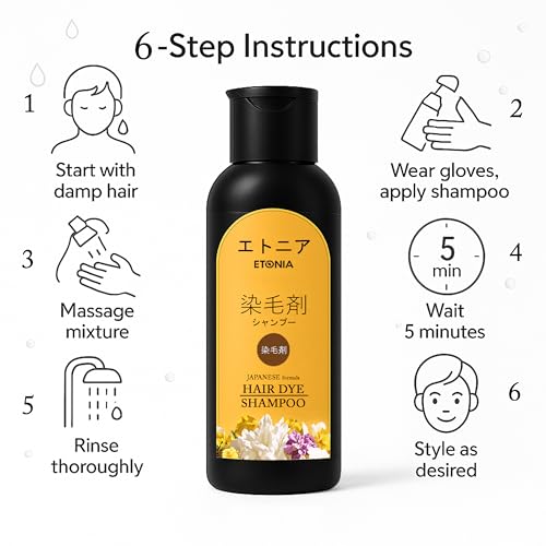 Image of Japanese Hair Dye Shampoo - Long Lasting Natural Hair Dye Shampoo for Man & Women, Premium Japanese Natural for Women Black | Home Solution (100+100) 200ml (PACK OF 1) (Black)