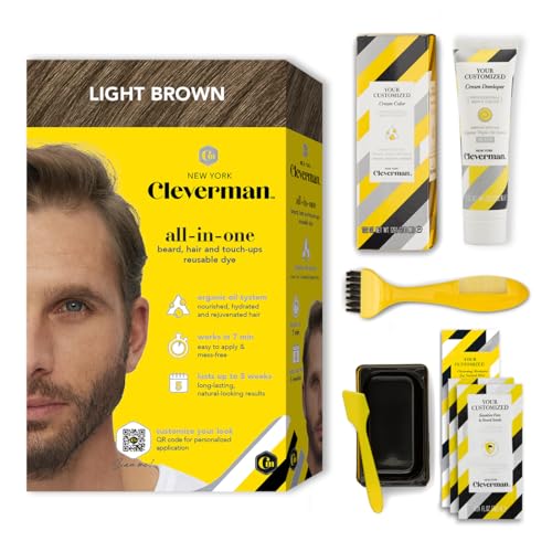 Cleverman Light Brown Hair & Beard Dye for Men, All-in-One Reusable Kit – Mens Color For Natural-Looking Gray Coverage, Professional-Quality and Ammonia-Free for Hair, Beard & Gray Mustache
