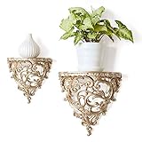 HAOHIZE Vintage Wall Shelf, Gold Antique Wall Shelf European Ornate Shelf Plant Wall Shelf Small Floating Shelf Wall Hanging Rack Wall Decor for Bedroom Bathroom Kitchen
