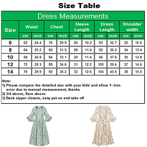 Graceart Colonial Girls Dress Pioneer Costume Prairie Pilgrim Dress Kids (Color-01, 14) #TOP2