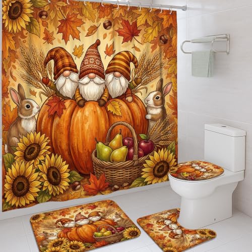 Ensemble rideau de douche orange rustique lavable et tapis de bain - 2