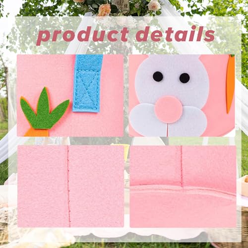 Image of Felt Easter Bunny Basket for Kids Easter Basket Canvas Tote Bunny Egg Hunt Bags,Egg Hunts and Candy Surprises(Pink)