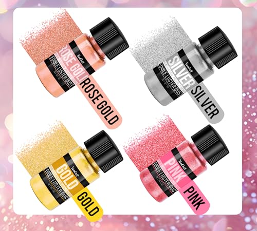 Essbarer Glitzer Spray für Getränke - 4 Farben Lebensmittel Glitzerpulve für Likör, Cocktails, Dekorieren Torten - Geschmacklos Glitzer Pulver Glitzerstaub für Sekt, Wein, Champagner(5g/Flasche)