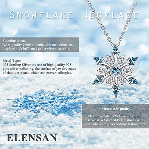 Women's 925 Sterling Silver Blue Crystals Snowflake Pendant Fashion Necklace Collarbone Chain4