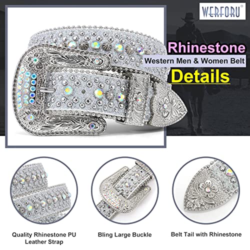WERFORU Men Women Rhinestone Studded Western Leather Belt Western Cowboy Cowgirl Unisex Waist Belt with Rhinestone Buckle3