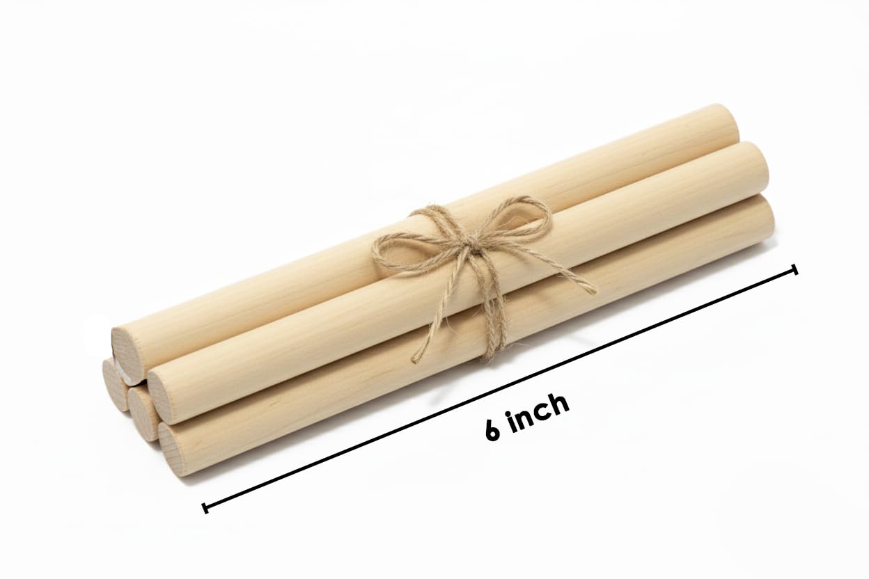 Artify | Natural Wooden (6inch, 20pcs) Plain Dowel rods (a) | Wooden Wall Hanger for Scroll Invitation Card, Art and Craft & More - Pack of 20