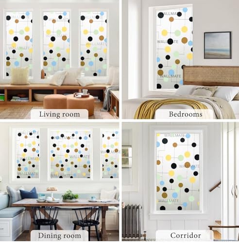 Image of WALLMATE Window Privacy Film Frosted Vinyl Glass Covering, UV Blocking, Non-Adhesive, No-Glue, for Bathroom Living Room Office,(12x36 Inch, Color Dot Frosted)