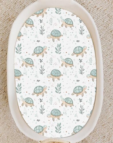 Image of Bedside Bassinet Sheets 2 Pack, 33 x 20 Fitted Bedside Sleeper Sheets, Ultra Soft Breathable Polyester, Ideal for Baby Girl or Boy and Newborns (Turtle & Shark, Bedside Sleeper Sheet)