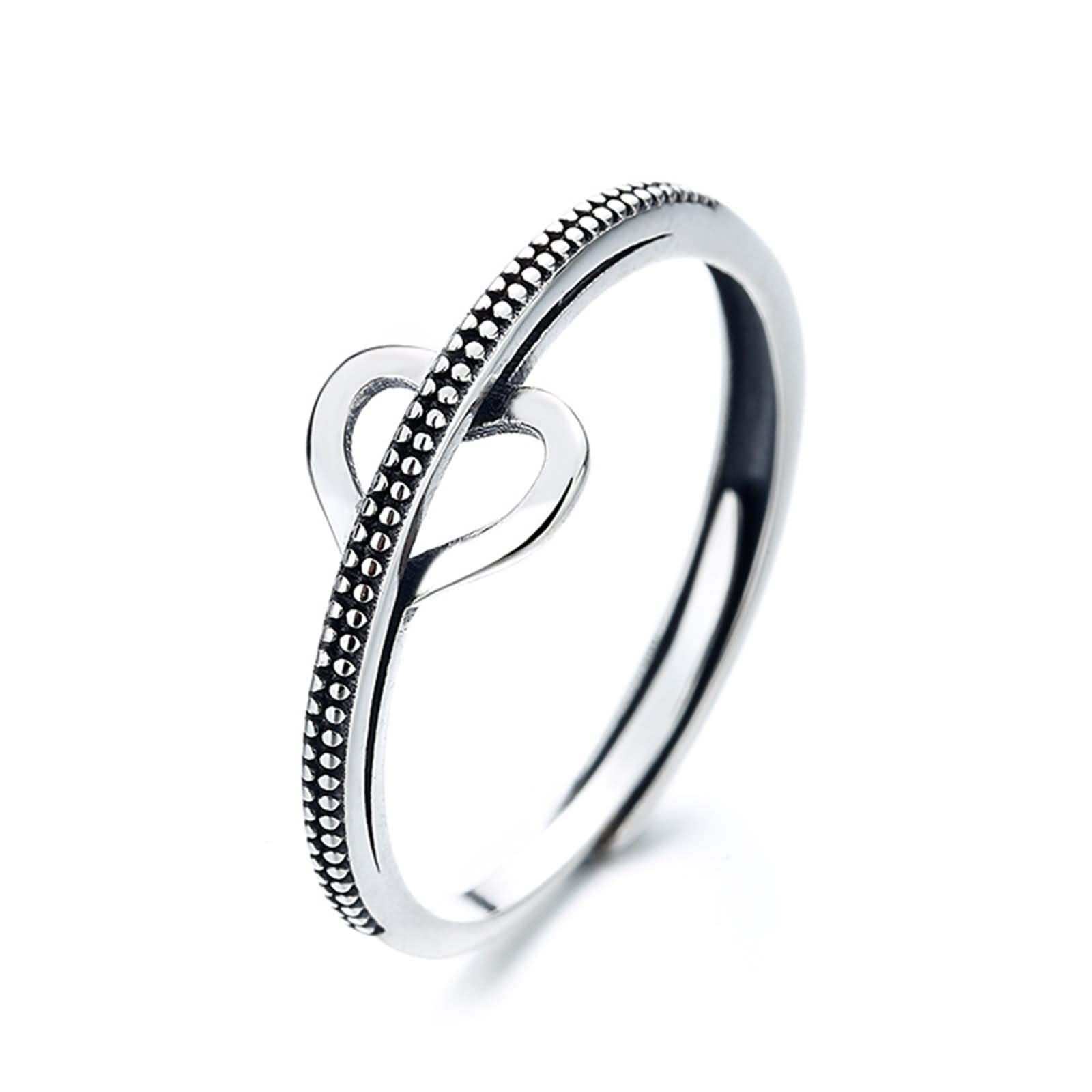 925 Sterling Silber Ring, personalisierter Damenring, asymmetrische Knicke, hohles Herz, Eheringe, verstellbare Größe