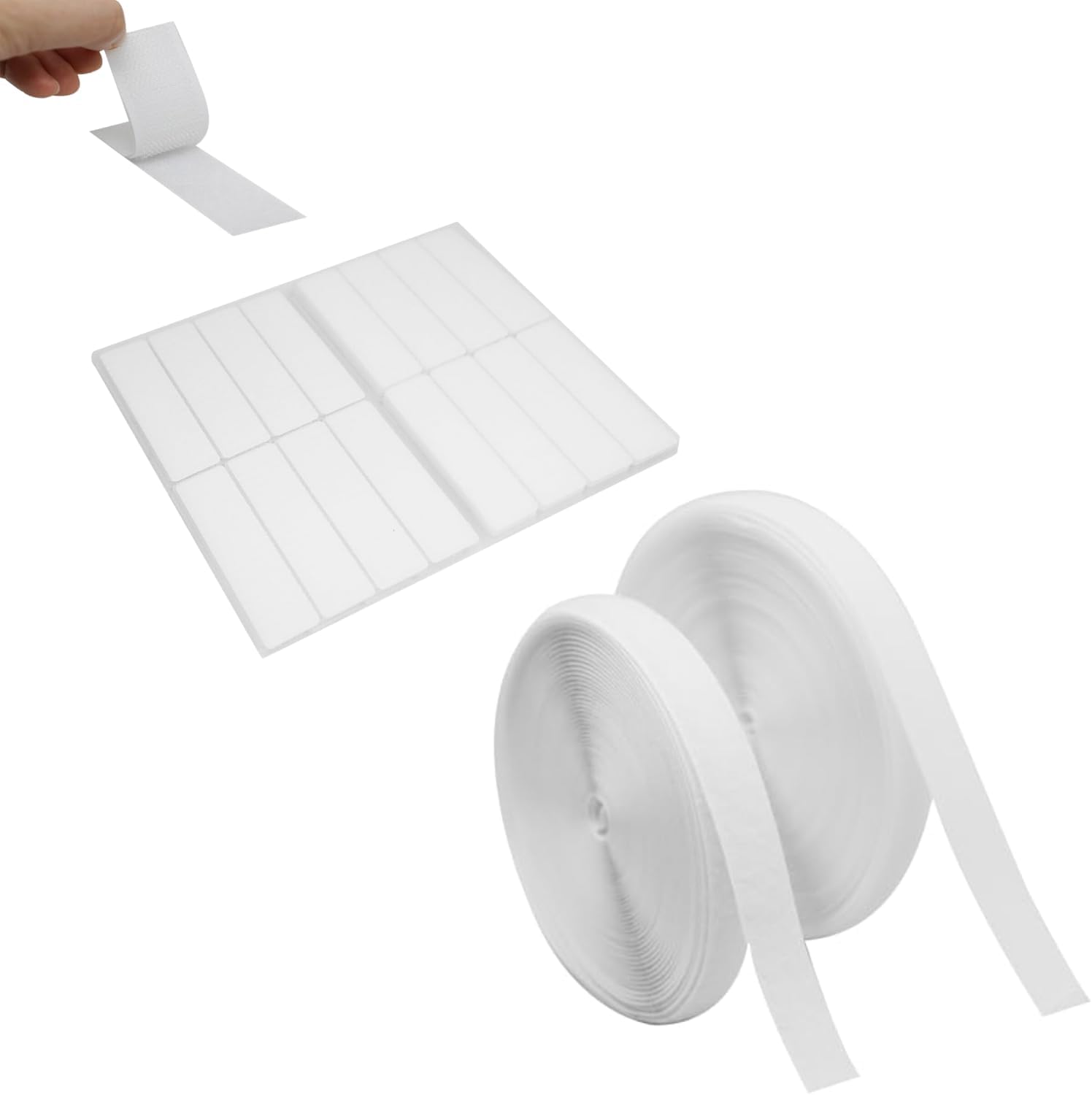 ECOHomes16 PCs White 1x4 Inch Hook Loop Adhesive Strips & 3/4 Inch by 33 FT Sew On Tape Bundle