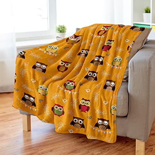 Csuauzt Fleece Flannel Soft Throw Blankets For Kids Young And Adult, Fuzzy Comfort Warm Cozy Blanket For Couch Sofa Bed And Living Room 40 X 50 Inches (Orange Owl) #TOP2
