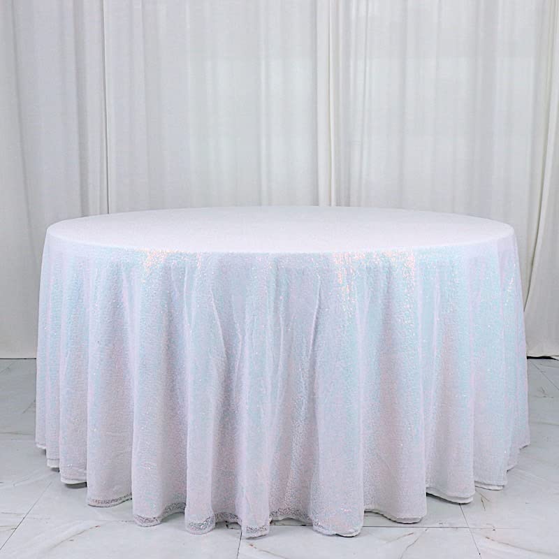 Balsa Circle 132-Inch Iridescent Blue Sequin Round Tablecloth for Wedding Party Cake Dessert Events Table Linens
