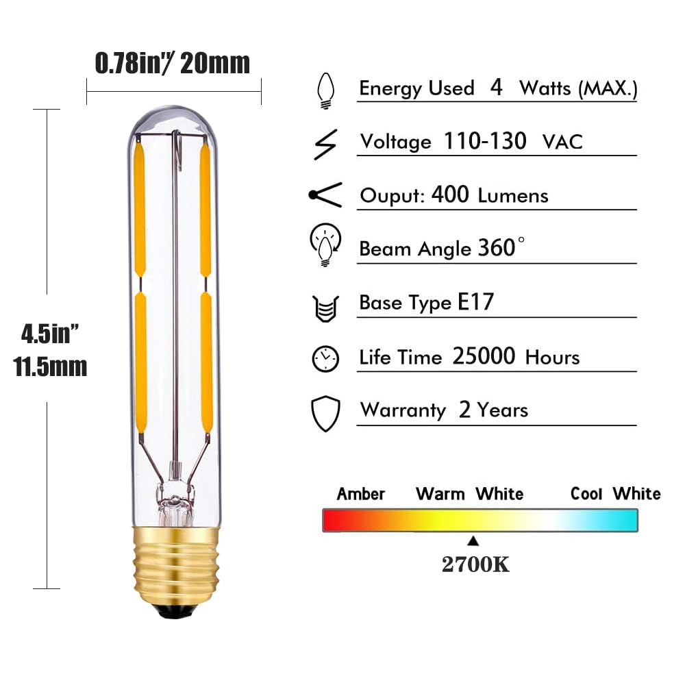 T20/T6.5 Dimmable 4W Tubular LED Tube Bulb E17 Intermediate Base