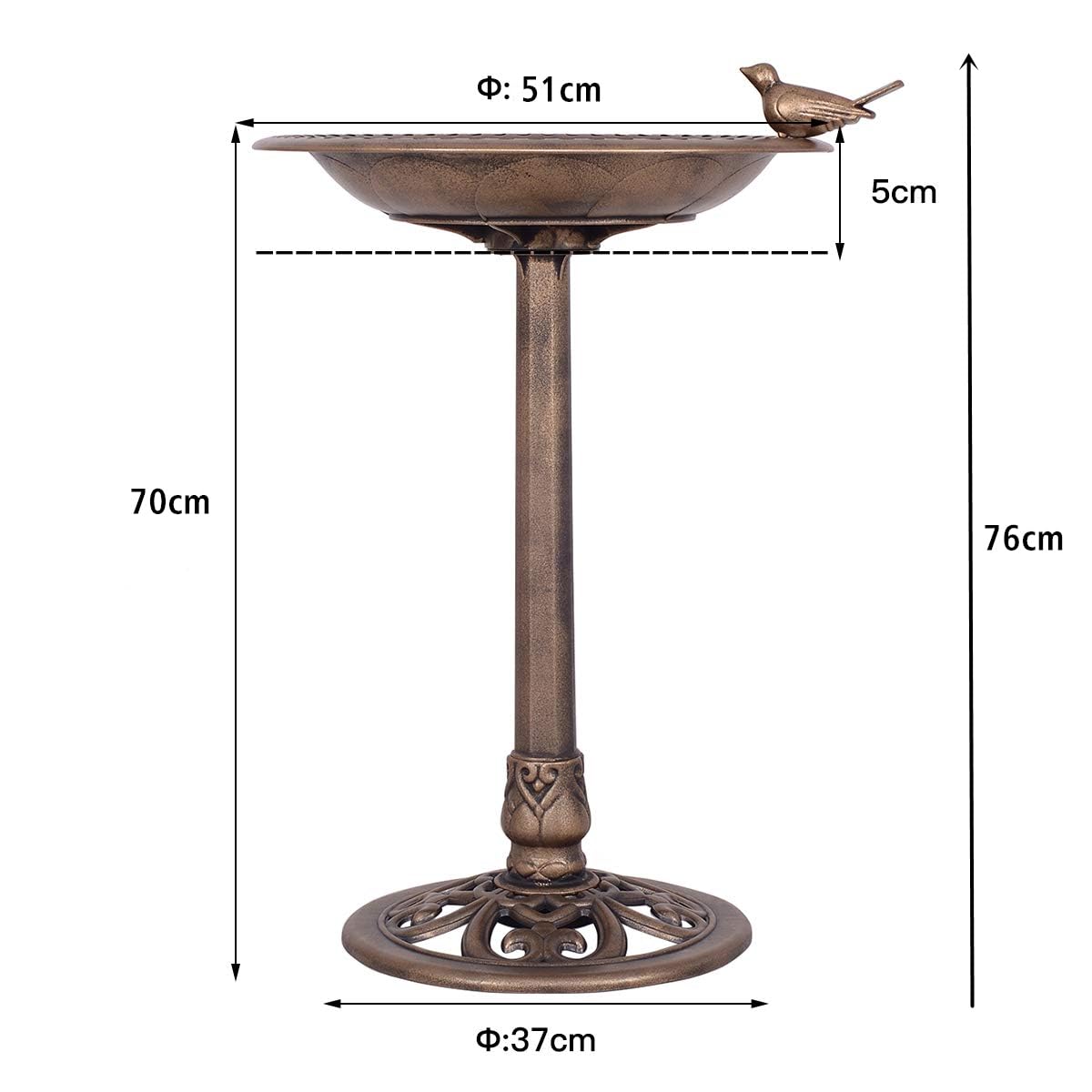 GYMAX Mangiatoia per Uccelli, Abbeveratoio Contenitori per Alimenti e Acqua Uccellini, Decorazioni Retrò per Giardino, Cortile, Patio (Bronzo, Φ51 x 76 cm)