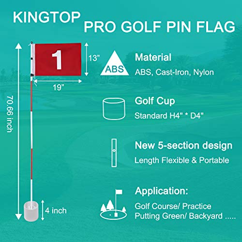 Kingtop Golf Pin Flags Pro, Practice Putting Green Flagstick Hole Cup Set, Golf Flag Stick For Driving Range | Backyard | Indoor | Outdoor, Red Flag Numbered #1, 6Ft Flagpole, 1-Set #TOP3