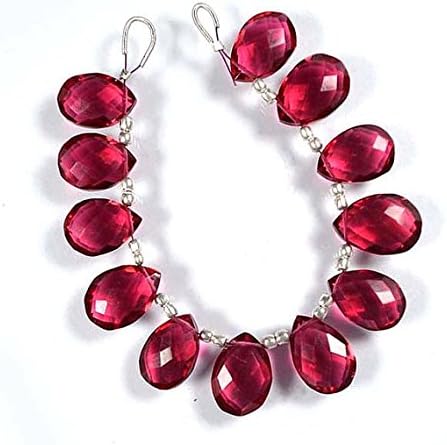 JEWELZ 6 inches - Rare Nice deep Pink Ruby lite Quartz Faceted briolettes Size 12x16mm