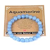 YUEBAYUE Aquamarine Healing Crystal Bracelets,Anxiety Beaded Gemstone Bracelets for Women,Birthday Valentines Christmas Gifts for Women