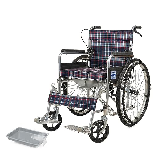 車椅子車折りたたみ軽量小型高齢者トイレ付き多機能麻痺歩行車 (改良された軽量アルミ合金製大型車輪格子【排便可能】)