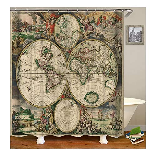 AnazoZ Rideau de Douche Carte du Monde Polyester Imperméable Rideau de Baignoire Anti Moisissure