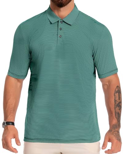 Belisy Polo de golf de manga corta para hombre, transpirable, absorbe la humedad, para hombres y adultos, camisetas de golf casuales y deportivas, verde, S