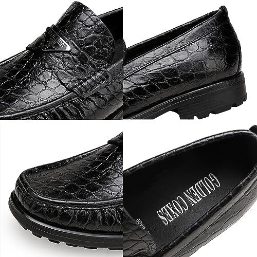 Image of Luxury Leather Dress Shoes for Mens, Fashion Crocodile Printed Thick Sole Slip on Loafer Shoes for Gentleman, Business