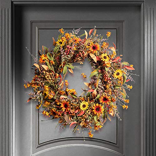 Jinghong Fall Wreaths For Front Door 24 Inch Artificial Fall Wreath Large Autumn Wreath For Outside Harvest Thanksgiving Day Celebration thumb #6