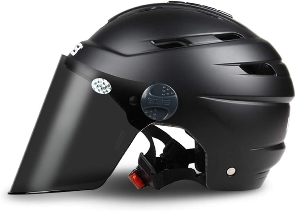 テンカ ハーフヘルメット バイクヘルメット ハーフ レディース メンズ 軽量 Helmet 頭囲54cm 60cm未満 四季通用 Uvカット 日焼け止め 通気 耐衝撃 半帽ヘルメット オシャレ バッテリカーグ マットブラック 黒茶シールド Faz Co Zm