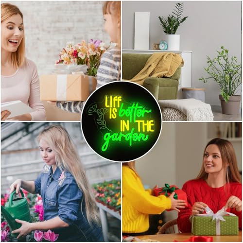 Image of Green Neon Sign Liff Is Better In The Garden LED Neon Light for Garden Room Bedroom Living Room Plant Neon Light Sign for Plant Lovers Flower LED Sign Gift for Mom or Plant Enthusiasts