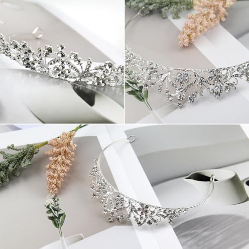 Kapokr Krone Diadem Silber Kristalldiamant Diadem Hochzeit Tiara Krone Damen Krönchen für Geburtstag, Hochzeit, Festzug, Abschlussball Party