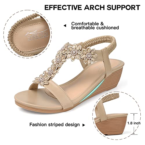 Shibever Wedge Sandals For Women Dressy: Low Heel Summer Open Toe Platform Ankle Strap Comfortable Sandal Beige 8 #TOP2