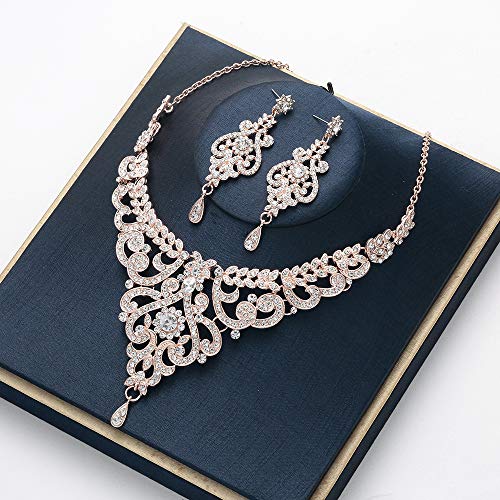 Hapibuy Crystal Wedding Jewelry Set Necklace Earring Set For Women and Brides Rose Gold and Silver Bridal Statement… - Image 7